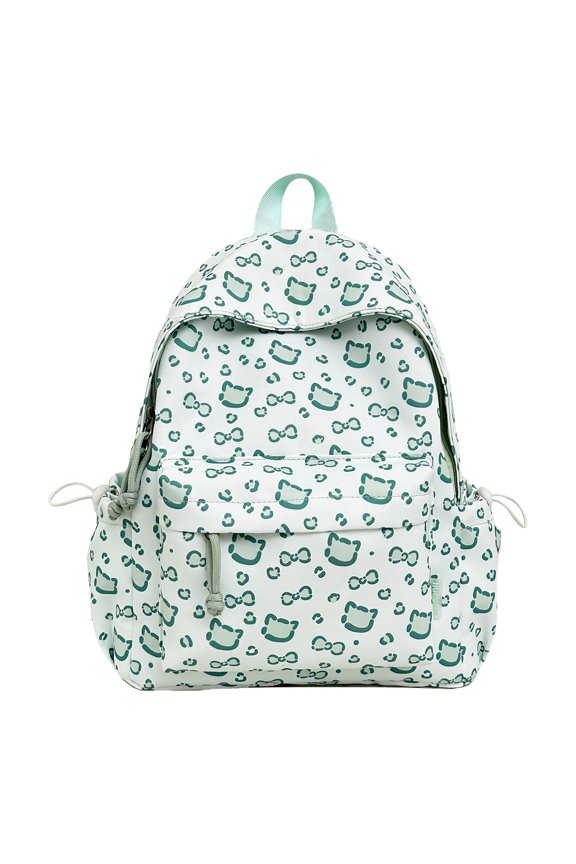 Lightweight Waterproof Backpack 13.78" Cat Print Large Capacity Multi-pocket (Green)