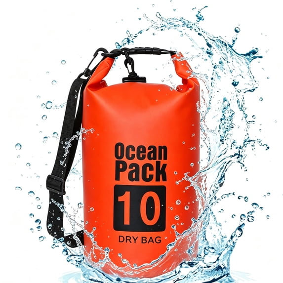Lightweight Waterproof Dry Bag, Floating Roll‑Top Sack w/ Strap for Kayak & Rafting & Swimming & Camping & Beach Outdoor Activities Saffron 10L