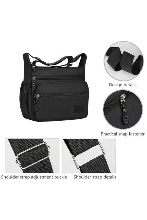 Lightweight Waterproof Nylon Crossbody Bag for Men, Multi-Functional Shoulder Messenger Bag with Adjustable Strap & Multi-Pockets, for Work, Sports & Daily Commute,Black
