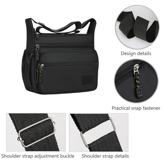 Lightweight Waterproof Nylon Crossbody Bag for Men, Multi-Functional Shoulder Messenger Bag with Adjustable Strap & Multi-Pockets, for Work, Sports & Daily Commute,Black