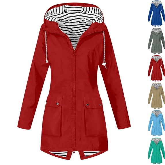 Lightweight Waterproof Rain Coats Women Rain Jacket with Hood Windbreaker Raincoat Outdoor Travel Hiking Trench Coat,Hot Pink L