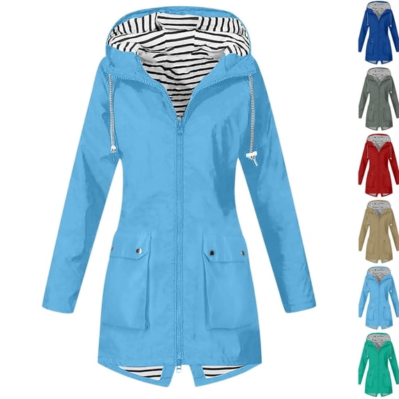 Lightweight Waterproof Rain Coats Women Rain Jacket with Hood Windbreaker Raincoat Outdoor Travel Hiking Trench Coat,Sky Blue S