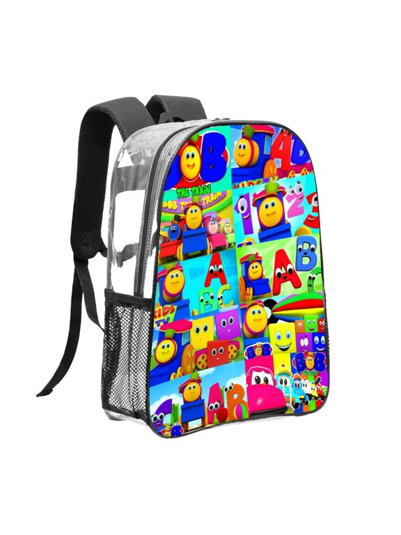 Lightweight Wear Resistant FSMYJJZY Bob The Train Clear PVC Backpack See Through Backpack with Side Mesh Pockets for Daily Use