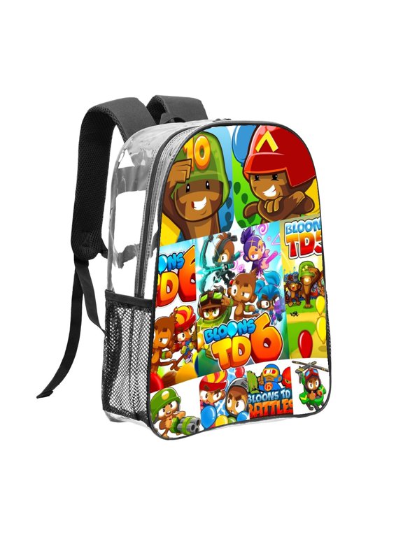 Lightweight Wear Resistant GYLJY25 Bloons TD Clear PVC Backpack See Through Backpack with Side Mesh Pockets for Daily Use