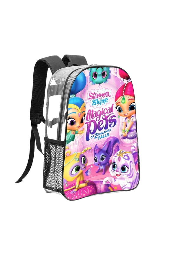 Lightweight Wear Resistant YST25ZY Shimmer and Shine Clear PVC Backpack See Through Backpack with Side Mesh Pockets for Daily Use