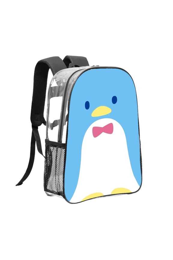 Lightweight Wear Resistant YST25ZY Tuxedo Sam Clear PVC Backpack See Through Backpack with Side Mesh Pockets for Daily Use