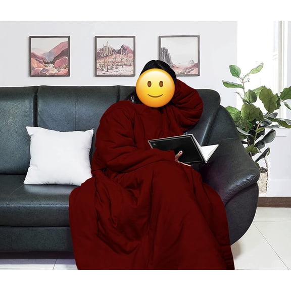 Lightweight Wearable Comforter/Blanket for Adult Women and Men, Super Soft Comfy Warm Plush Throw with Sleeves Wrap Robe - 6ft Size, Burgundy