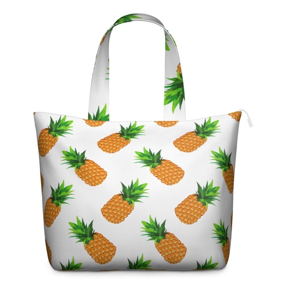 Lightweight Weekender Bag with Tropical Pineapple Exotic Fruit Prints Large Capacity Travel Tote Bag with Summer Yellow Pattern, Adjustable Strap Multiple Pockets