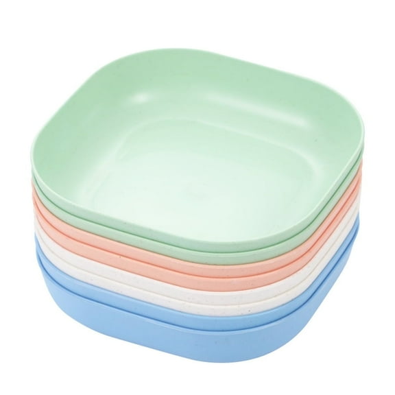 Lightweight Wheat Straw Bowls,Square Snack Plates,Reusable Salad Bowls,Small Flat Pet Dish,Wide Shallow Cat Bowl,Dishwasher & Microwave Safe (8 Pack Multicolor)