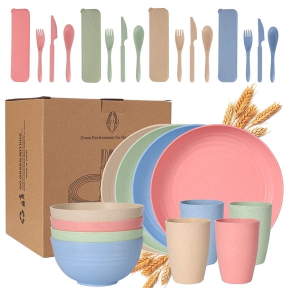 Lightweight Wheat Straw Dinnerware Set, 28 Piece