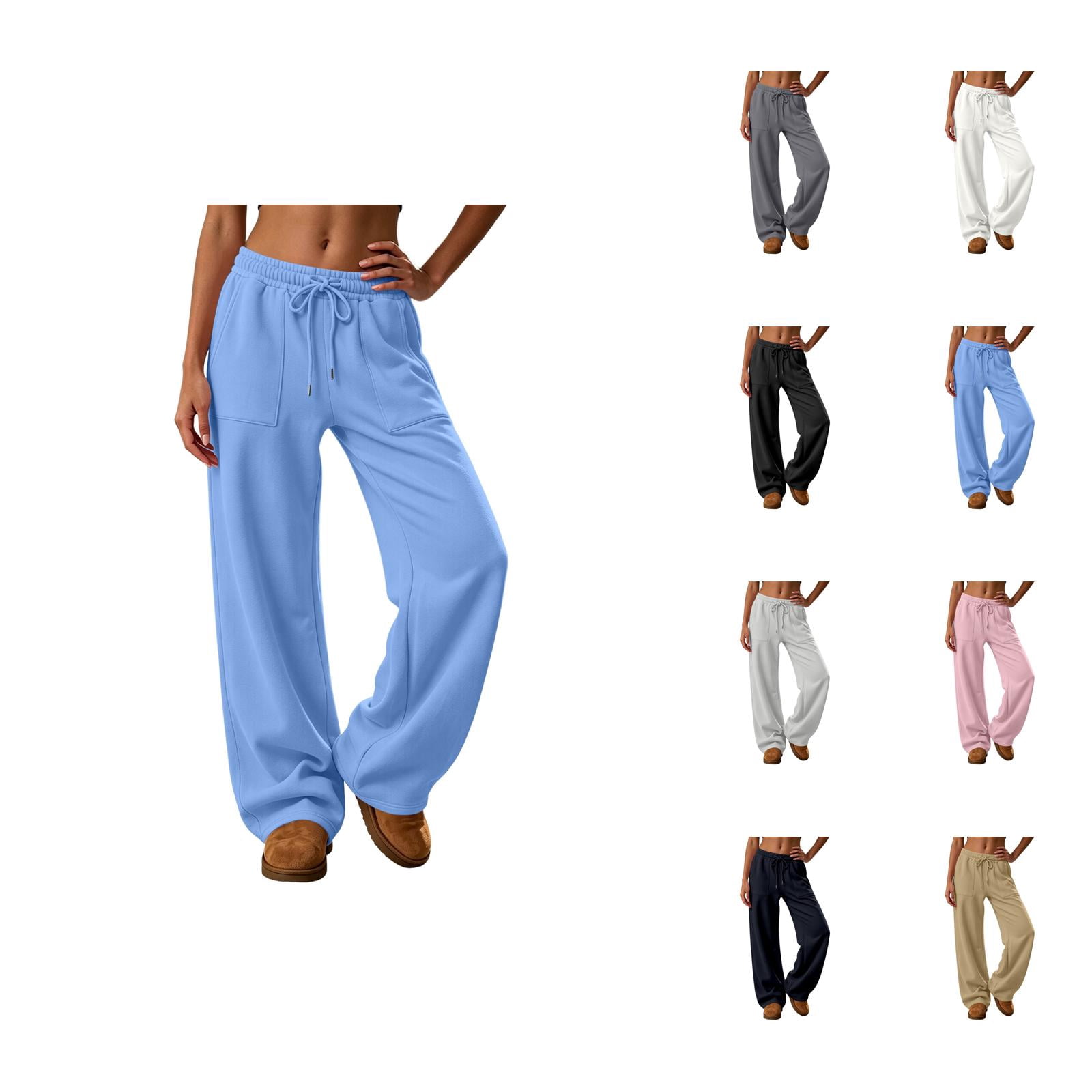 Lightweight Wide Leg Sweatpants Women Oversized Drawstring Waist Pocket ...