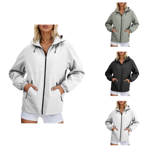 Lightweight Windbreaker Jacket Women Fall Outdoor Hiking Travel Long Sleeve Zip Up Hooded Coat with Pockets Outerwear