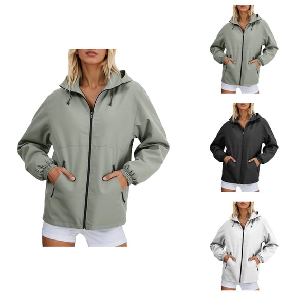 Lightweight Windbreaker Jacket Women Fall Outdoor Hiking Travel Long Sleeve Zip Up Hooded Coat with Pockets Outerwear