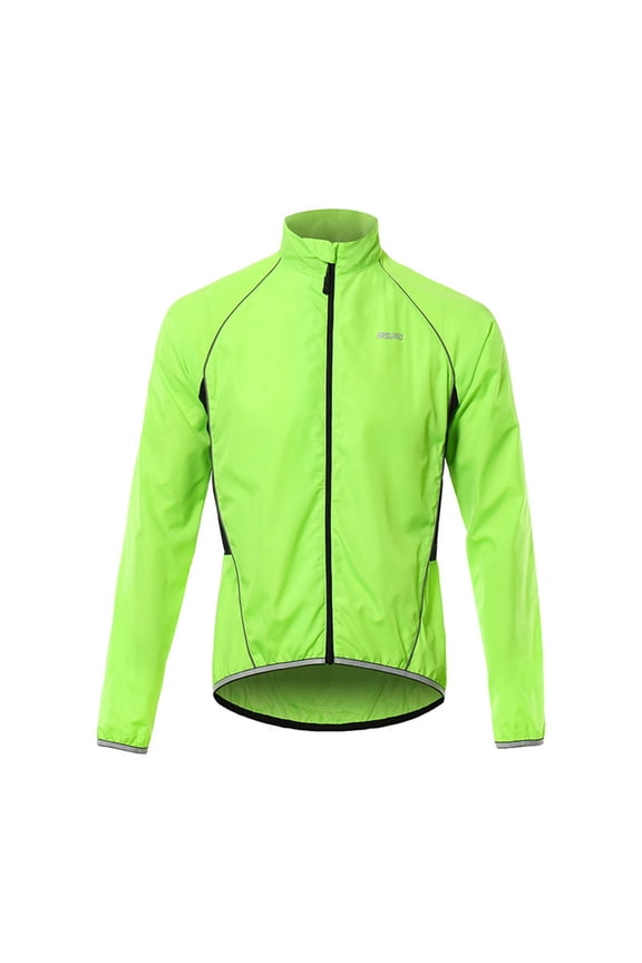 Lightweight Windproof Cycling Jacket with Reflective Details and Breathable Back Ventilation, Green, Size XL, 1 Pack