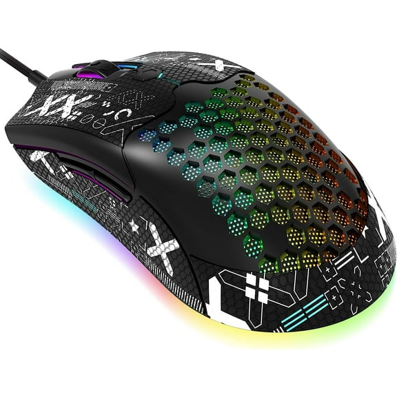 Lightweight Wired Gaming Mouse with 12000 DPI 6 Programmed Buttons,65G Honeycomb Shell,26 RGB Breathing Backlit Mice,Pixart 3325 Optical Sensor Gamer Mice