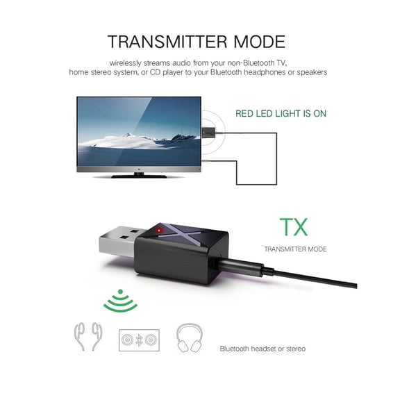 Lightweight Wireless Bluetooth 5.0 Transmitter Receiver 2 in 1 Audio 3.5mm Receiver Speaker to BT Turn Any Digital Device to Bluetooth TAPDRA Spare Part