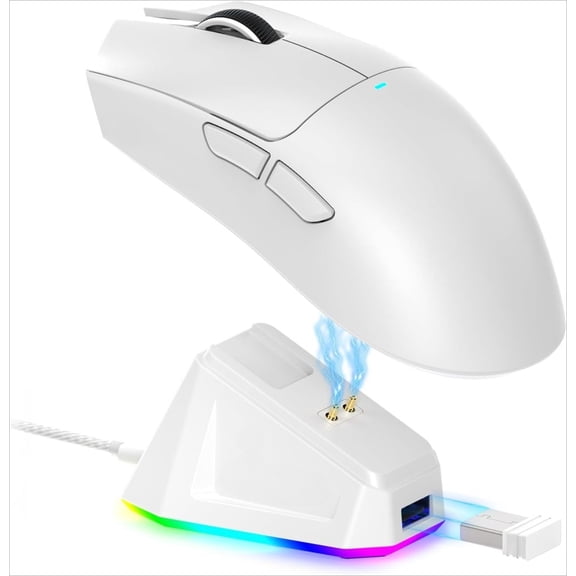Lightweight Wireless Gaming Mouse with RGB Charging Dock,Tri-Mode-2.4G/USB-C Wired/BT,22K DPI,PAW3311 Optical Sensor,HUYU Switch