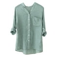 thumbnail image 1 of Lightweight Women's Linen Sunscreen Shirt Japanese Style Loose Fit 3/4 Sleeve Stand Collar Blouse For Summer Casual Wear, 1 of 2
