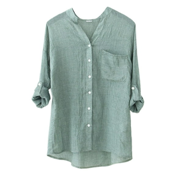 Lightweight Women's Linen Sunscreen Shirt Japanese Style Loose Fit 3/4 Sleeve Stand Collar Blouse For Summer Casual Wear