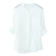 thumbnail image 1 of Lightweight Women's Linen Sunscreen Shirt Japanese Style Loose Fit 3/4 Sleeve Stand Collar Blouse For Summer Casual Wear Uv Protection Shirts for Women Sun Protection Shirts for Women, 1 of 3