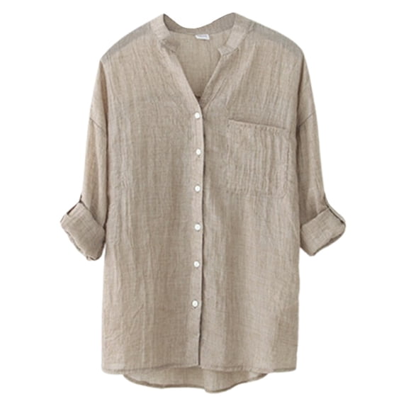 Lightweight Women's Linen Sunscreen Shirt: Japanese Style, Loose Fit, 3/4 Sleeve, Stand Collar, for Summer Casual