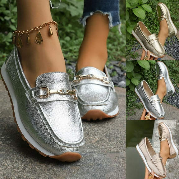 Lightweight Women's Loafers Shallow Mouth Flats with Chain Detail Casual Summer Shoes Comfort Toe Shoes for Daily Wear