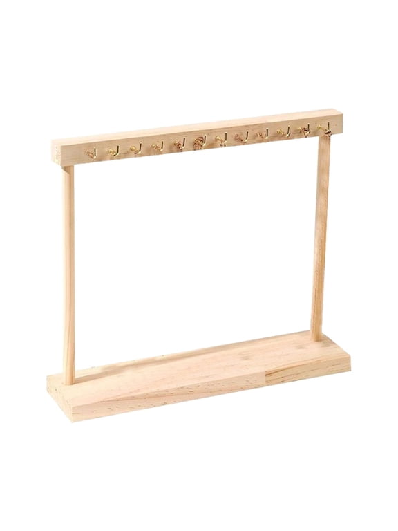 Lightweight Wooden Necklace Display Stand,Necklace Hanger Shelf with 12 Copper Hooks,Jewelry Organizer for Necklace Bracelet and Necklace,Home Dresser Vanity Decor(11.8x0.8x10.3")(Beige)