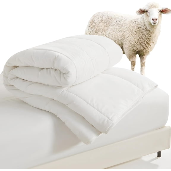 Lightweight Wool Comforter Queen Size - 100% Australian Wool Filling 120gsm, Breathable & Thin Duvet Insert for Hot Sleepers, 60s Cotton Shell, All Season Comfort, White