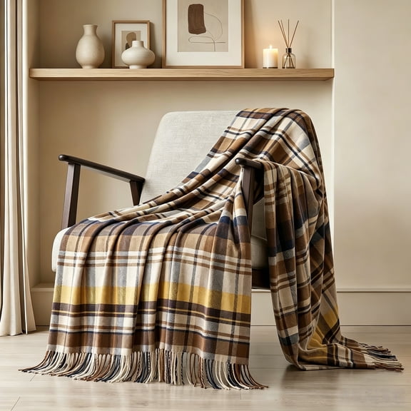 Lightweight Wool Plaid Blanket – 55" x 83" Ultra-Soft & Warm Alpaca-Style Throw Blanket– Includes Travel Storage Bag – Perfect for Camping, Home, Office (Checkered Pattern)