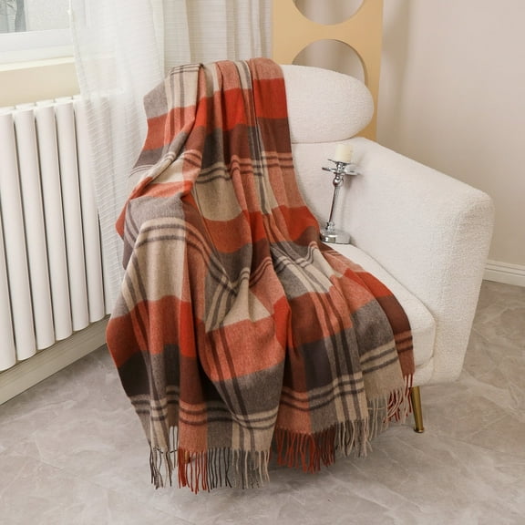 Lightweight Wool Plaid Blanket – 55" x 83" Ultra-Soft & Warm Alpaca-Style Throw Blanket – Includes Travel Storage Bag – Perfect for Camping, Home, Office (Checkered Pattern)