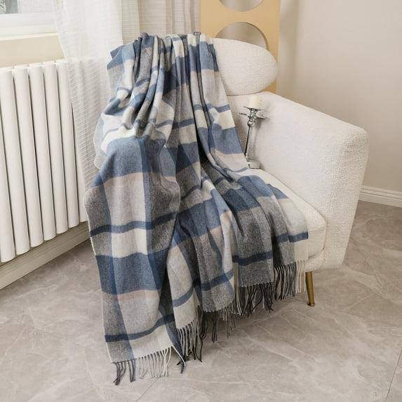 Lightweight Wool Plaid Blanket – 55" x 83" Ultra-Soft & Warm Alpaca-Style Throw Blanket– Includes Travel Storage Bag – Perfect for Camping, Home, Office (Checkered Pattern)