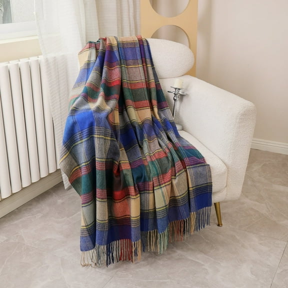 Lightweight Wool Plaid Blanket – 55" x 83" Ultra-Soft & Warm Alpaca-Style Throw Blanket– Includes Travel Storage Bag – Perfect for Camping, Home, Office (Checkered Pattern)