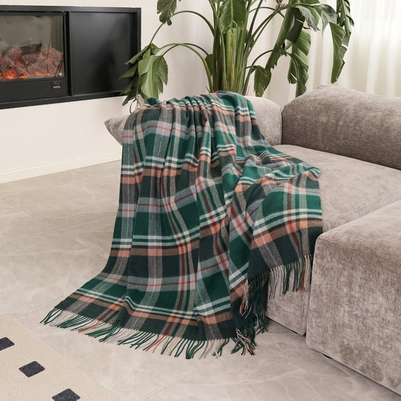 Lightweight Wool Plaid Blanket – 55" x 83" Ultra-Soft & Warm Alpaca-Style Throw Blanket– Includes Travel Storage Bag – Perfect for Camping, Home, Office (Checkered Pattern)