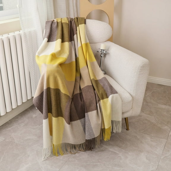 Lightweight Wool Plaid Blanket – 55" x 83" Ultra-Soft & Warm Alpaca-Style Throw  Blanket– Includes Travel Storage Bag – Perfect for Camping, Home, Office (Checkered Pattern)