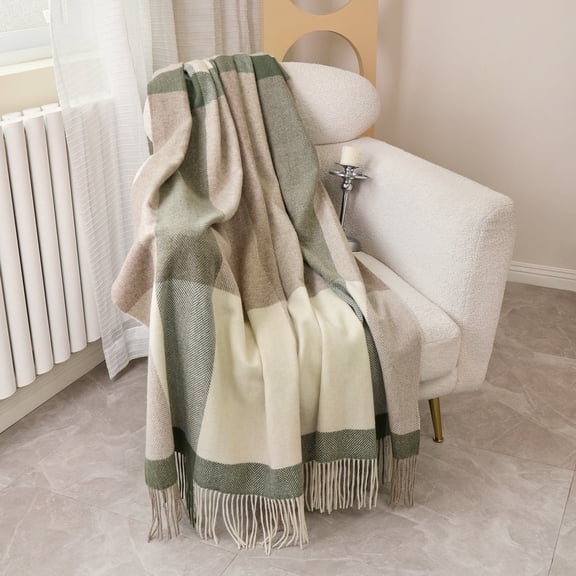 Lightweight Wool Plaid Blanket – 55" x 83" Ultra-Soft & Warm Alpaca-Style Throw Blanket– Includes Travel Storage Bag – Perfect for Camping, Home, Office (Checkered Pattern)