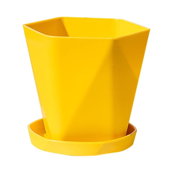 Lightweight Yellow Plastic Flower Pots with Drainage Holes & Catch Trays – Thickened Decorative Indoor/Outdoor Garden Planters