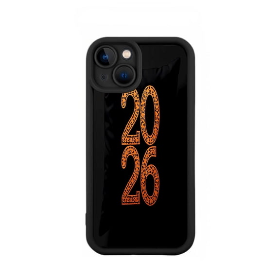 Lightweight Yellowing Resistant iPhone 15 Case - Black with Orange Print ' 20 ' & ' 26 ' Design Stylish & Durable