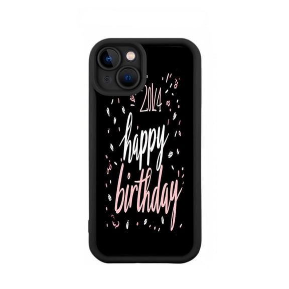 Lightweight Yellowing Resistant iPhone 15 Case - Elegant Cursive " 2014 Happy Birthday " Design with Pink and White Pattern