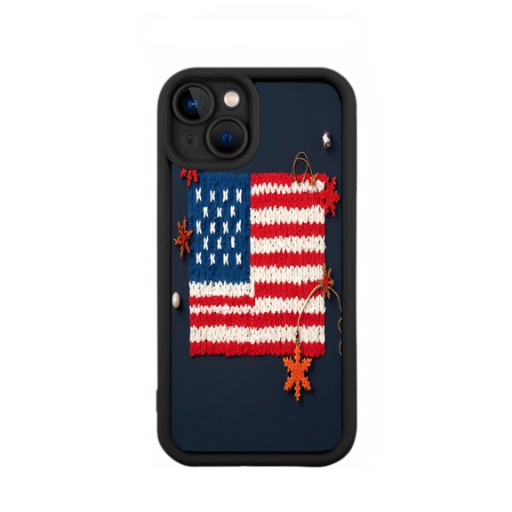 Lightweight Yellowing Resistant iPhone 15 Case with American Flag Design Festive Fireworks and Black Border - Stylish Protection