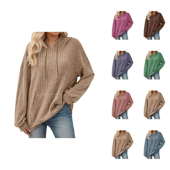 Lightweight Zip Up Hoodie Women Oversized Womens Sweatshirt Cropped Women's Hooded Long Sleeve Ribbed Pullover Casual Loungewear Soft Cozy Comfortable Warm Winter Fall Spring Outerwear