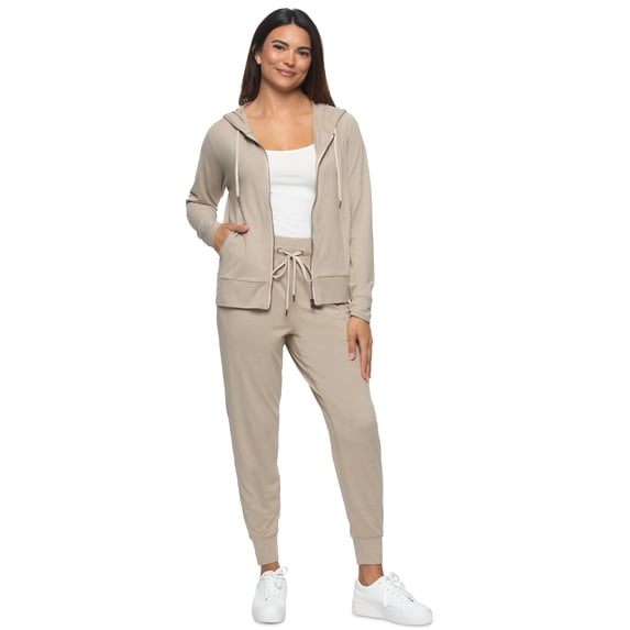 Lightweight Zip Hoodie and Jogger Set (Camel, Small)