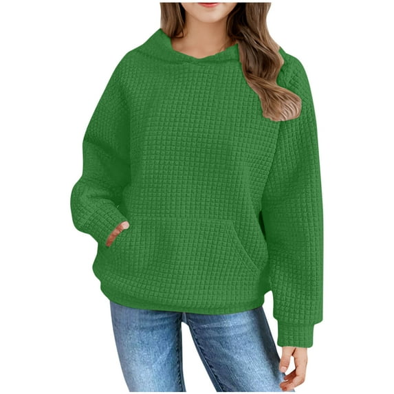 Lightweight Zip up Sweatshirt Girls Sweatshirt Kids Waffles Cropped Hoodies Casual Long Sleeve Cute Pullover Tops Girls Knit Sweatshirt Round Neck Hooded Pullover Tops Green 5Y