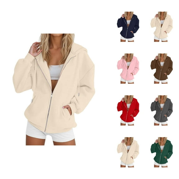 Lightweight Zip Up Hoodie Women Oversized Hoodie Casual Womens Sweatshirt Daily Women Fashion Solid Loose Hooded Zipper Hoodie Long Sleeve Jacket