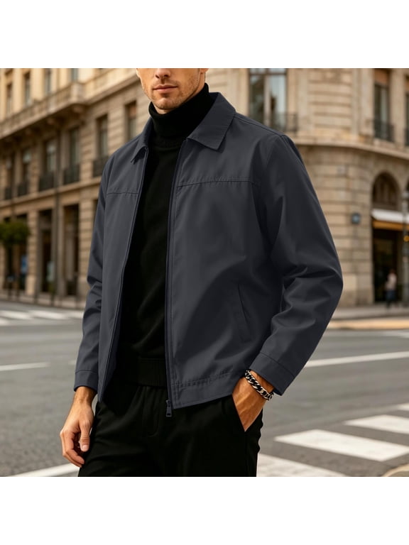 Lightweight Zip Up Jackets for Men Side Pockets Fall Spring Casual Work Outerwear