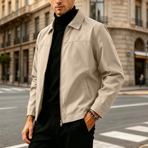 Lightweight Zip Up Jackets for Men Side Pockets Fall Spring Casual Work Outerwear