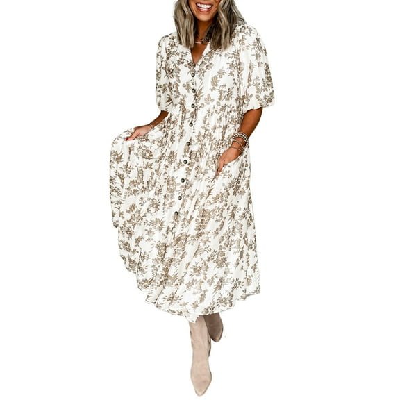 Lightweight and Flowy Khaki Dress with Button Closure - Ideal for Weddings and Daily Wear - [ZhiHiMeRi] | (US 4-6)S