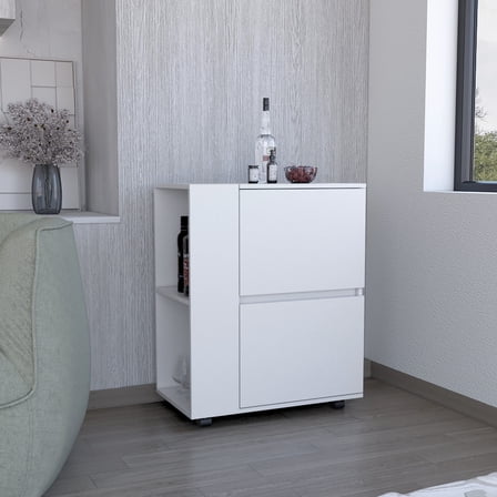 Lightweight and Portable - A white bar cart that's easy to move around your living area