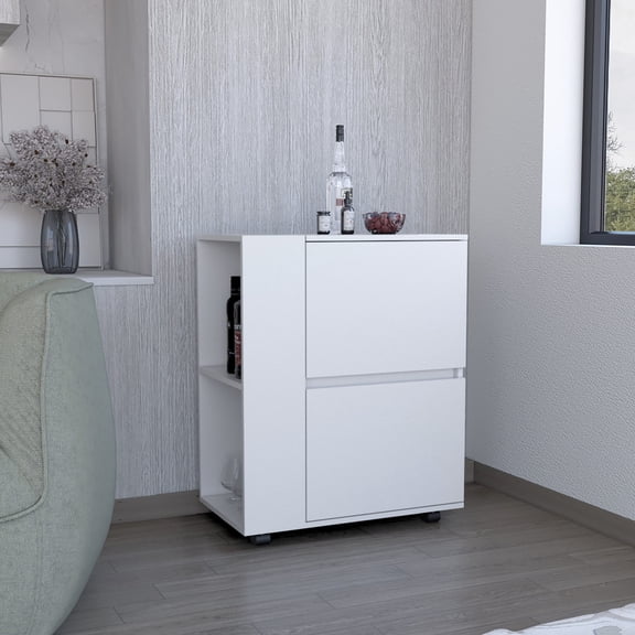 Lightweight and Portable - A white bar cart that's easy to move around your living area