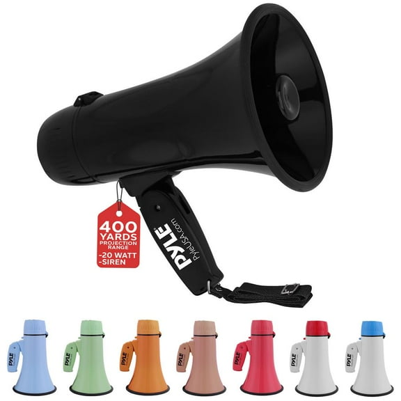 Lightweight and Portable Bullhorn Megaphone, Aux (3.5mm) Input for MP3/Music, Automatic Siren, 20-Watt, MIC/TALK (Black)