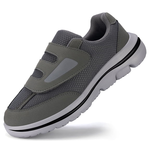 Lightweight, comfortable and anti-slip walking shoes for both men and women, with a large opening upper design and hook and loop fastener.